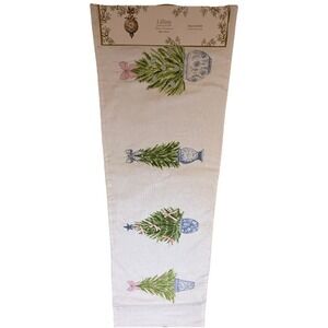 Lillian August EMBELLISHED BLUE CHINOISERE TREES TABLE RUNNER Christmas 48" NEW